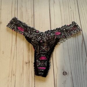 Victoria’s Secret Black Lace Thong with Pink Accents